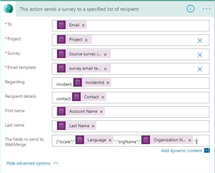 Action Envoyer un enquête.