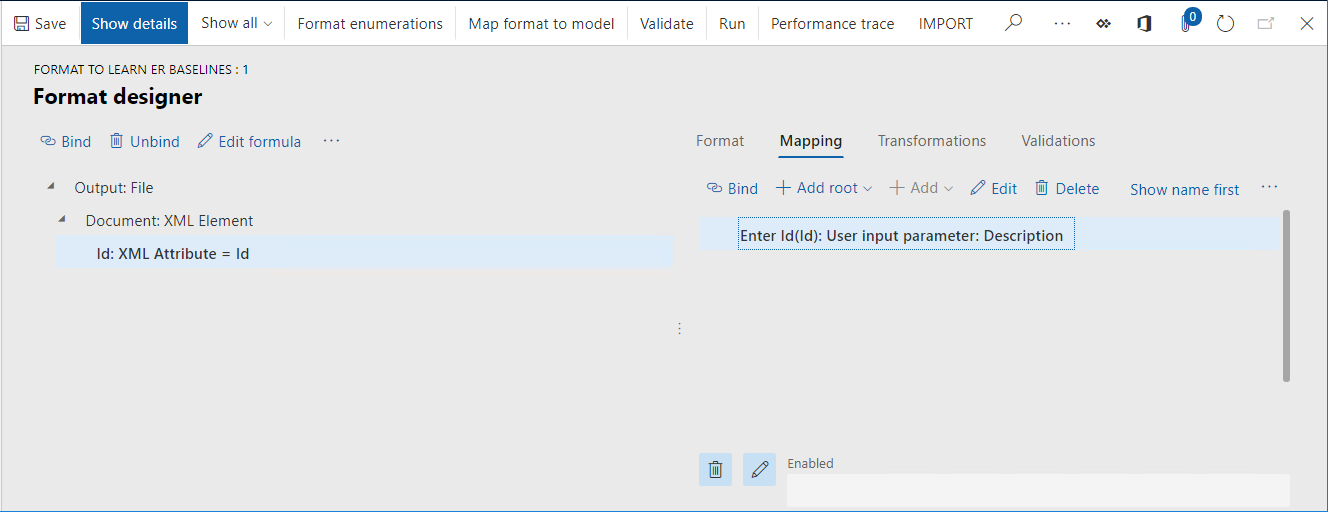 Page de concepteur de format, onglet Mappage.