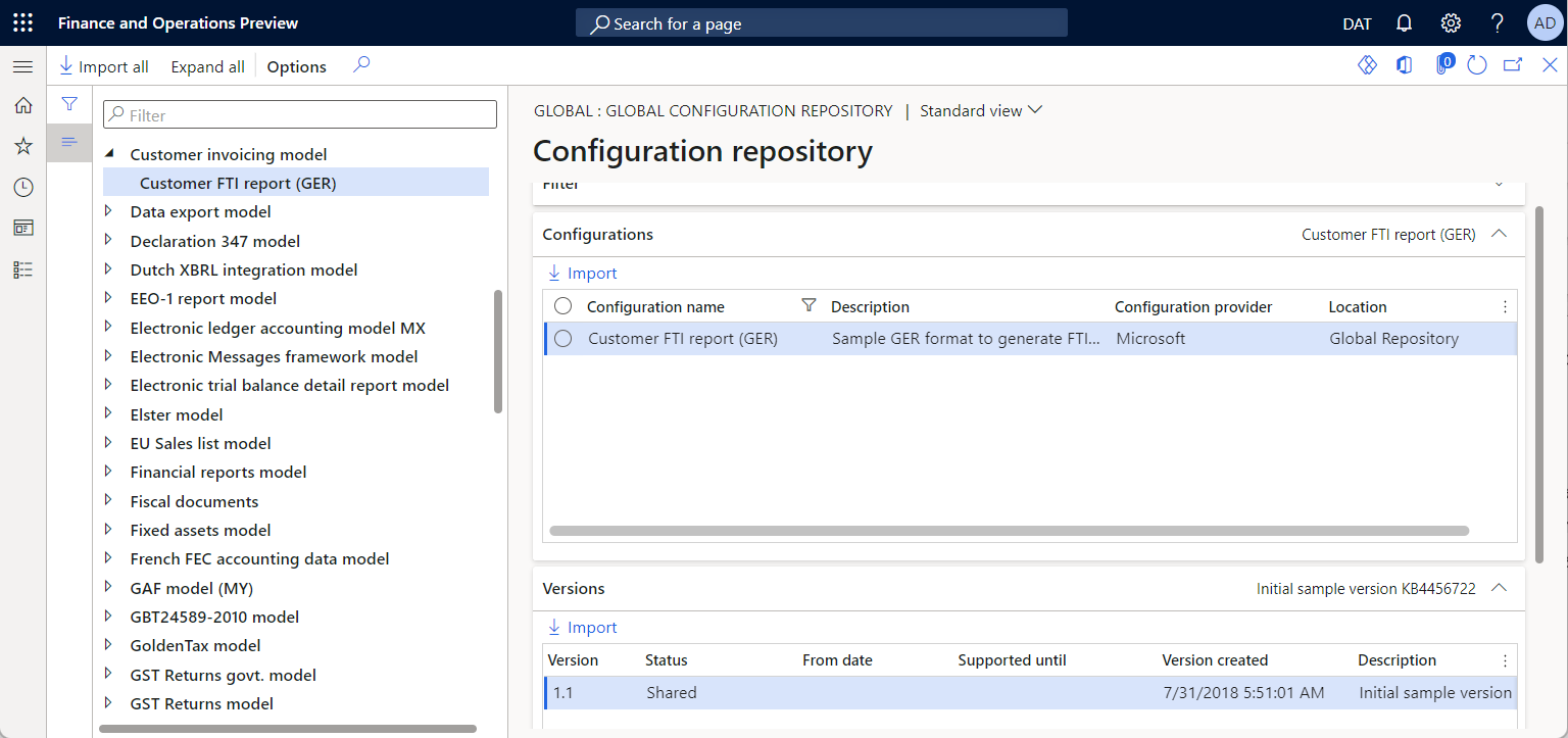 Configuration du format ER publiée sur la page référentiel de configuration.