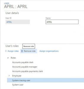 Example of assigning trace rights to a user.