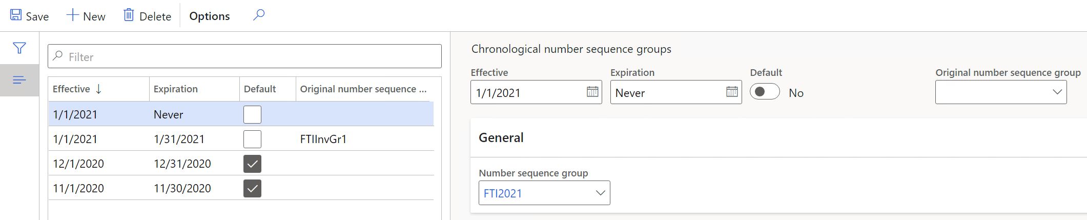 Paramétrage des numéros chronologiques.