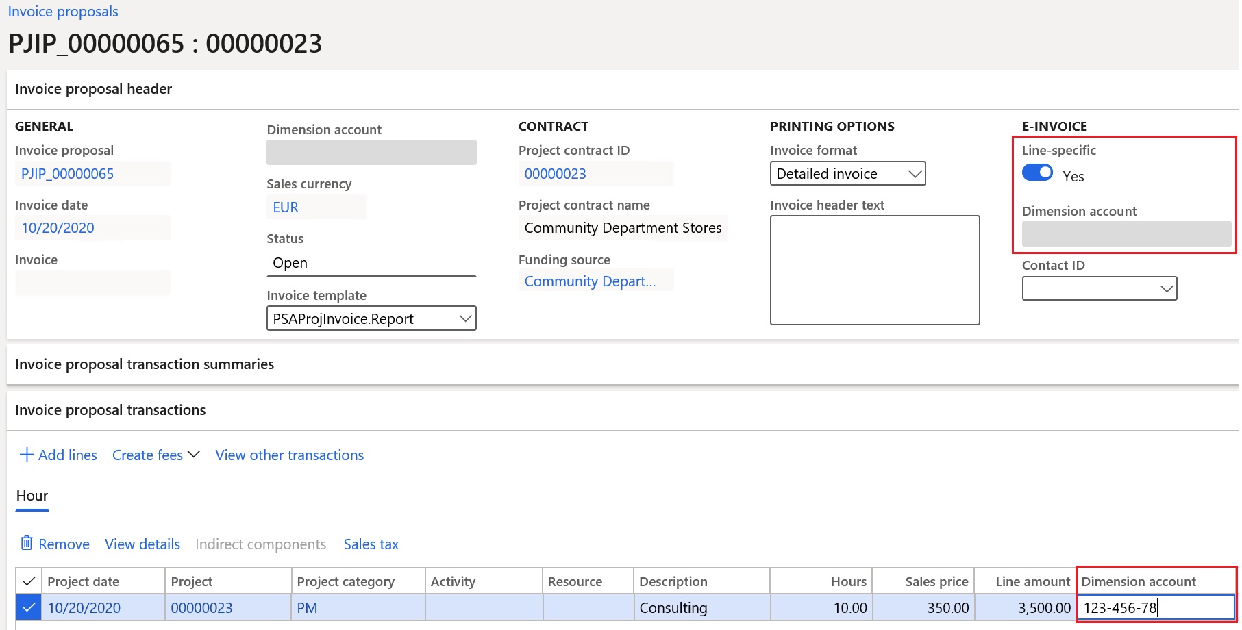 Transaction line-specific accounting code.