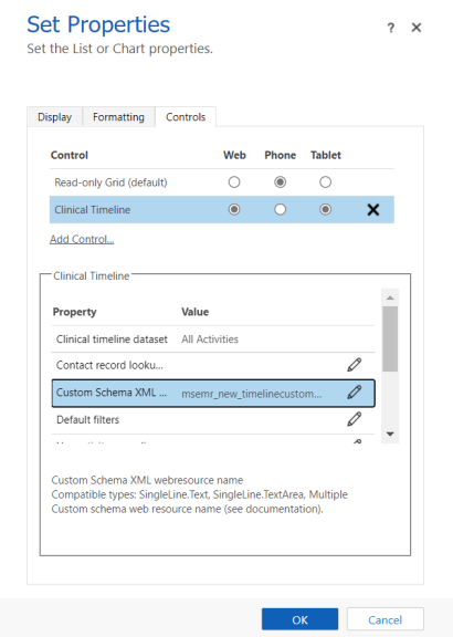 Capture d’écran montrant la propriété XML du schéma personnalisé.