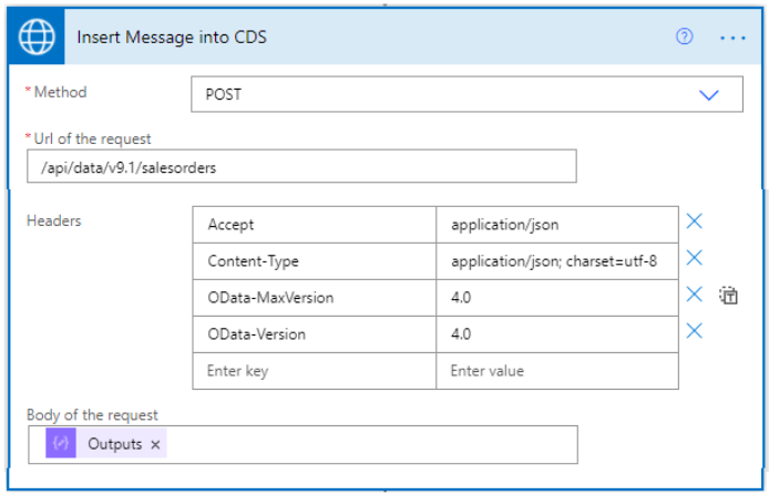 Capture d’écran de flux d’insertion de messages.