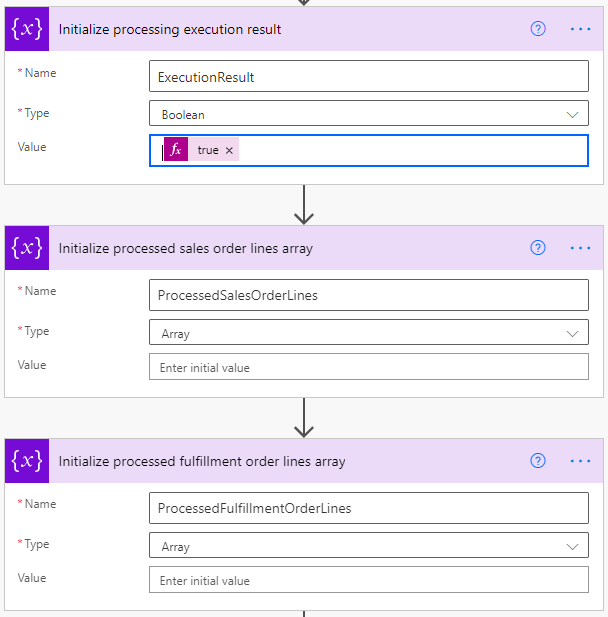 Actions d'initialisation de variables