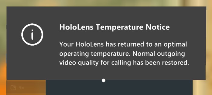 Capture d’écran du message HoloLens indiquant que la vidéo sortante a été restaurée.
