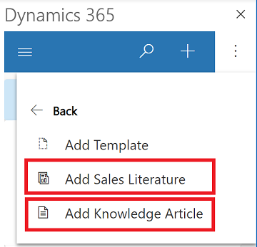 Sélectionner de la documentation commerciale ou un article de la base de connaissances.