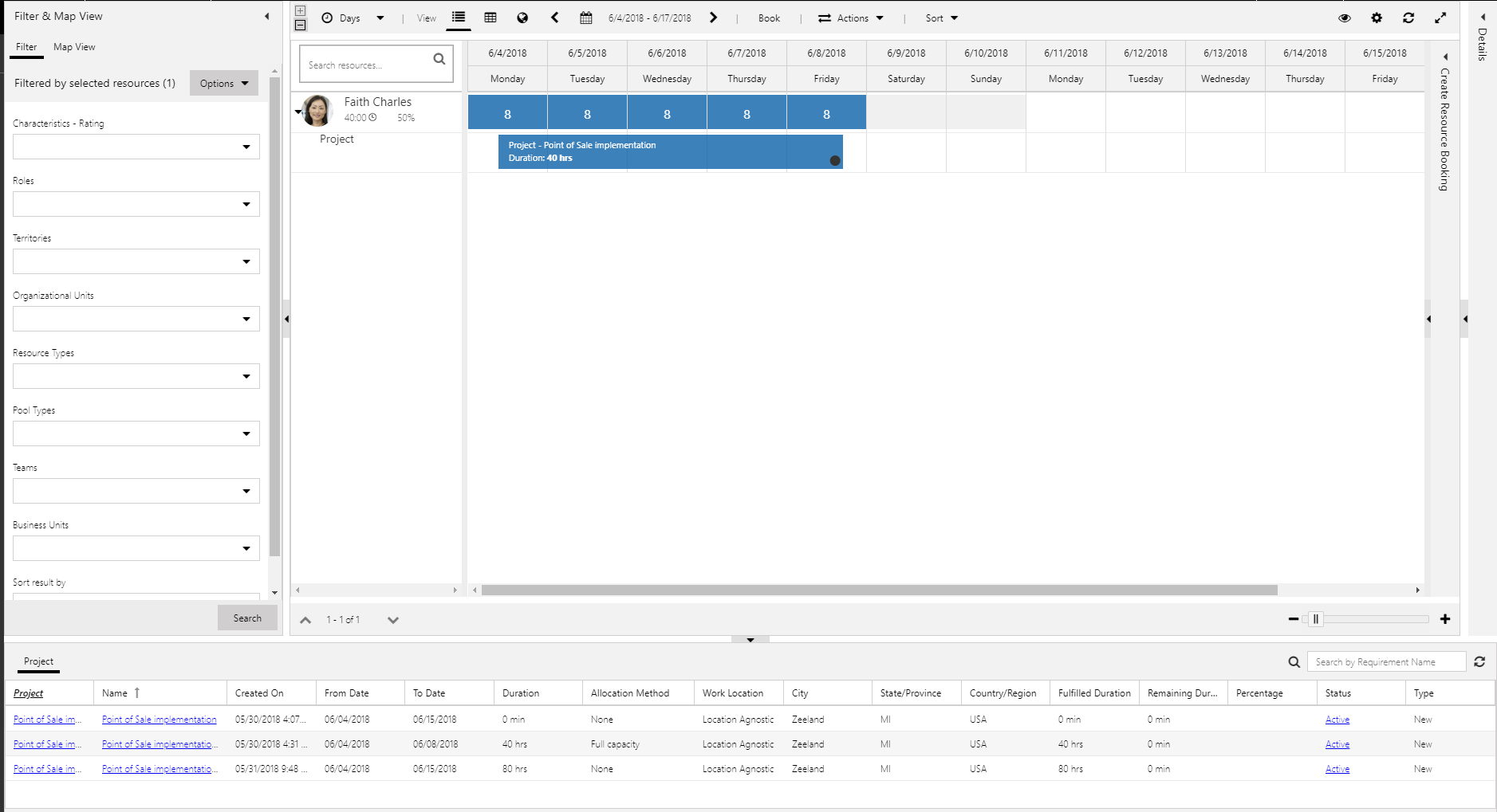 Tableau de planification ouvert pour le membre de l’équipe sélectionné.