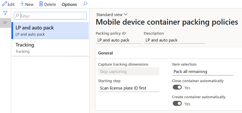 Capture d’écran des stratégies d’emballage de conteneur d’appareil mobile.