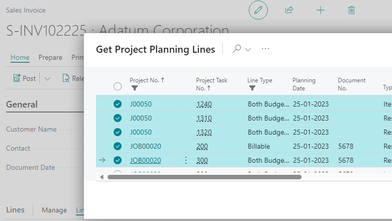 Obtenir les lignes planning projet