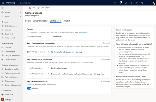 Double acceptation activée pour le profil de conformité