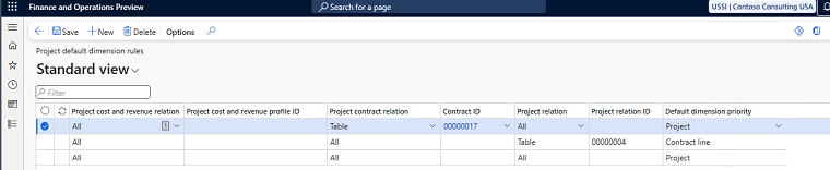 Exemple de capture d’écran d’une table de configuration qui détermine la manière dont les dimensions doivent être définies par défaut. 