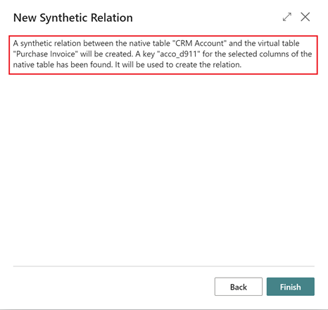 Affiche la dernière étape du guide de configuration de la nouvelle relation synthétique