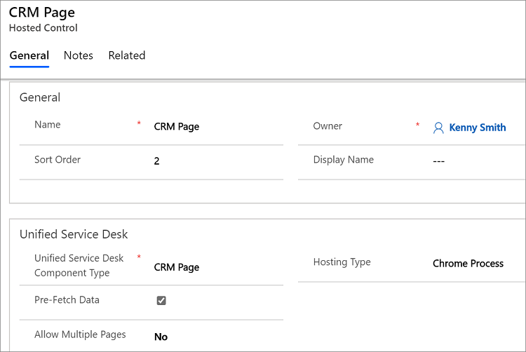 Contrôle hébergé Page CRM.