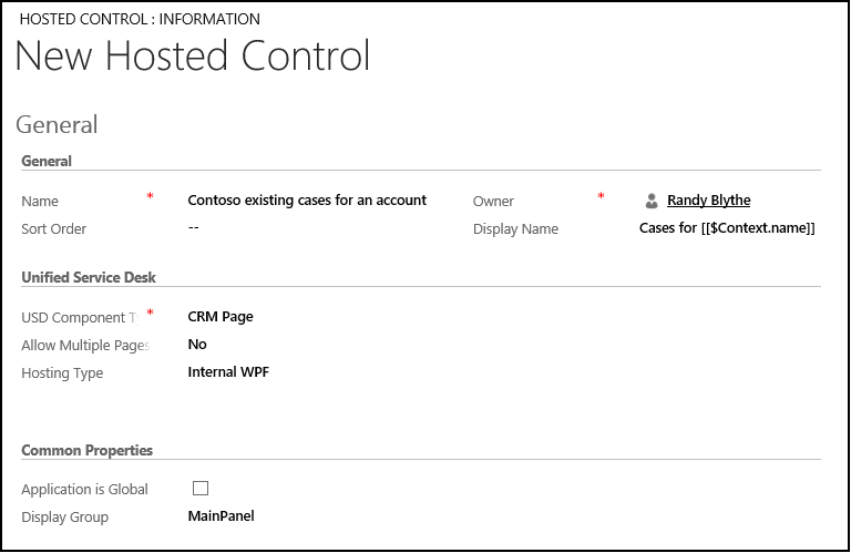 Créer un contrôle hébergé Page CRM pour les incidents de compte existants.