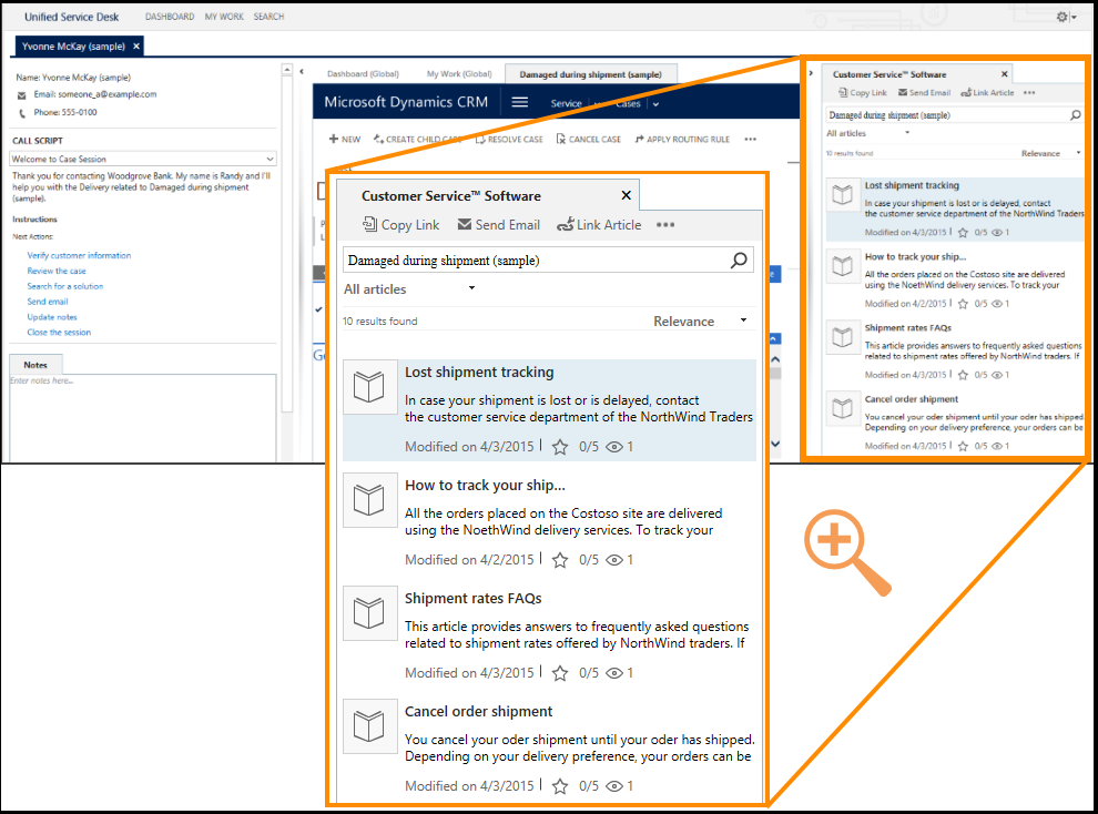 Contrôle de la gestion des connaissances dans Unified Service Desk.