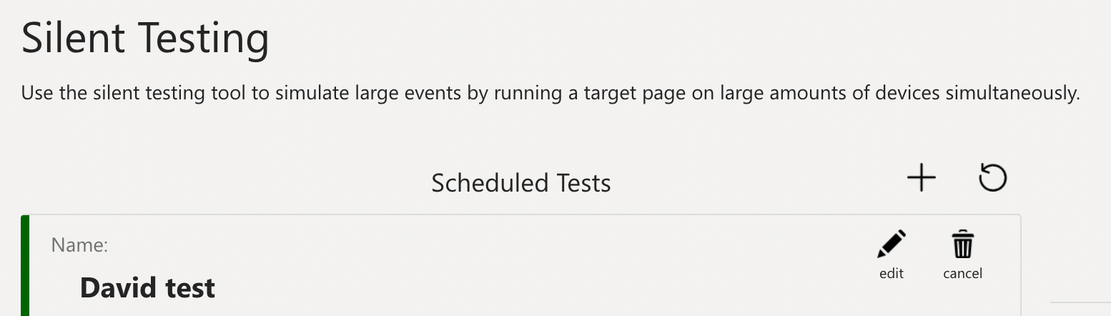 Interface utilisateur graphique affichant le menu de test silencieux avec le nom des options de test pour modifier le test ou annuler le test en regard du nom