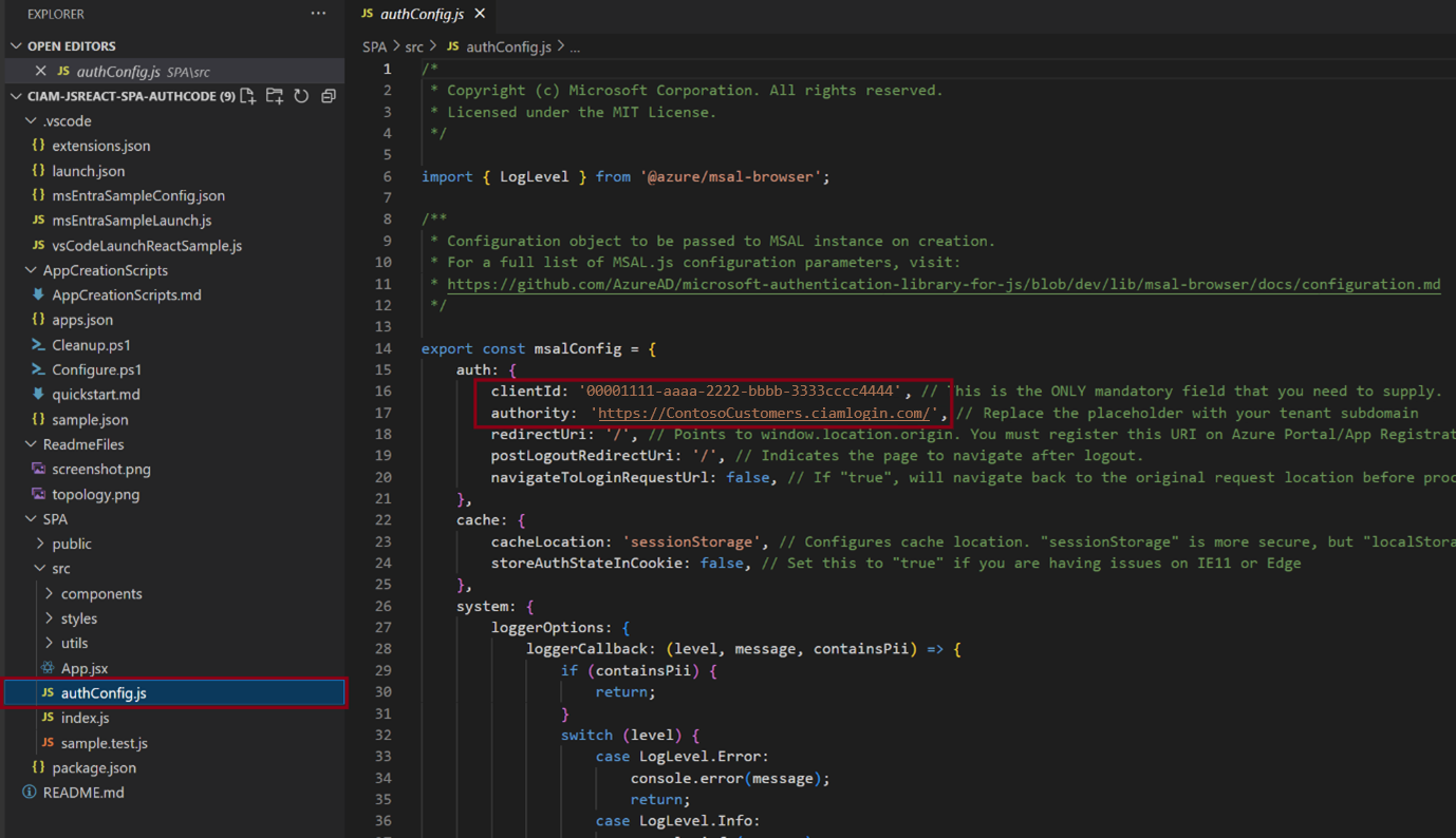 Capture d’écran d’un fichier config d’authentification.