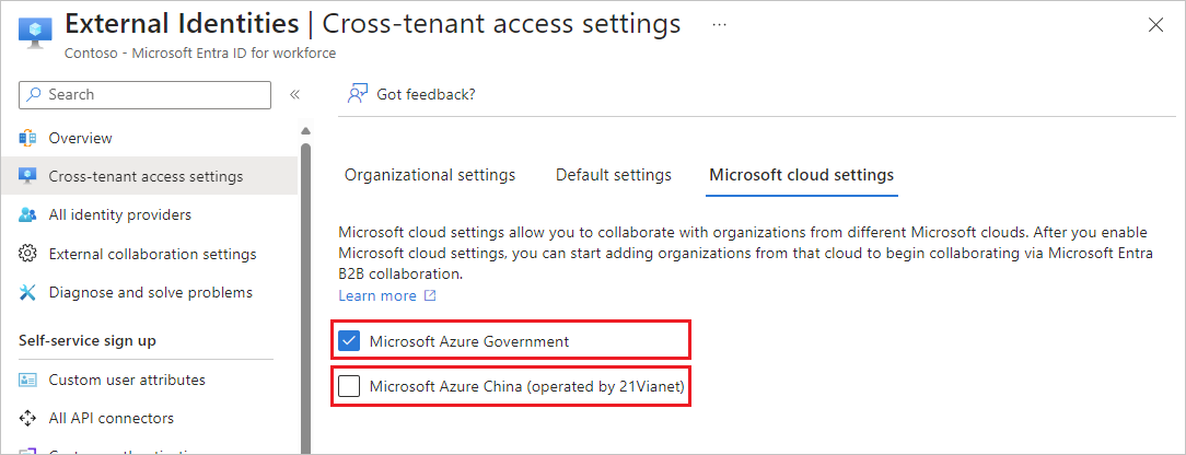 Capture d’écran montrant les paramètres de Microsoft Cloud.