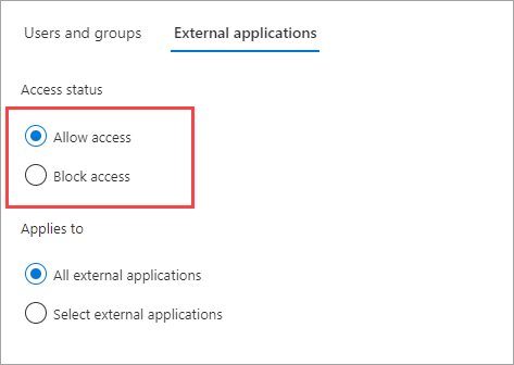 Capture d’écran montrant l’état de l’accès des applications pour la collaboration B2B.