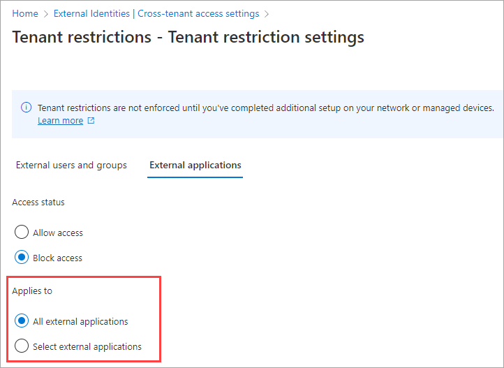 Capture d'écran de l'onglet des applications externes.