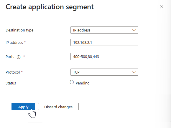 Capture d’écran du panneau Créer un segment d’application avec plusieurs ports ajoutés.