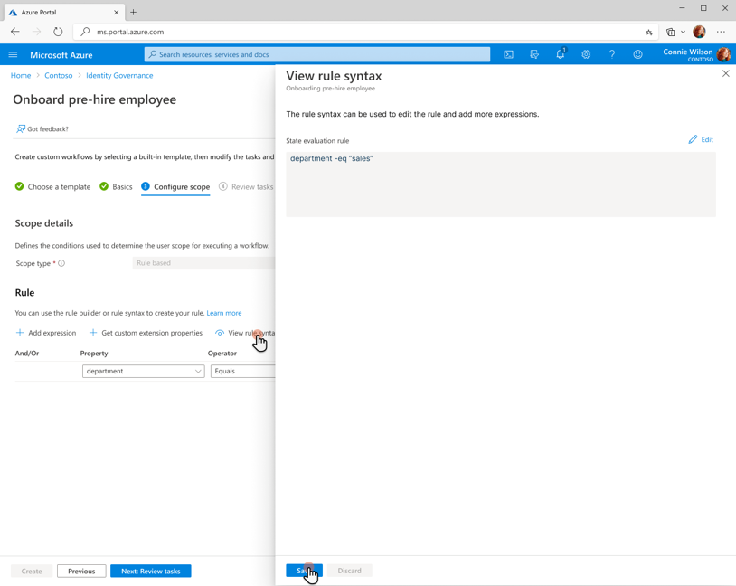 Capture d’écran de la syntaxe de la règle de workflow.