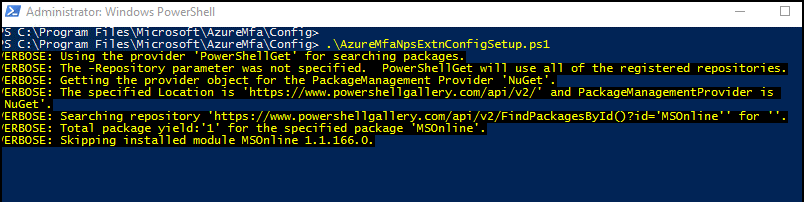 Exécution du script de configuration AzureMfsNpsExtnConfigSetup.ps1