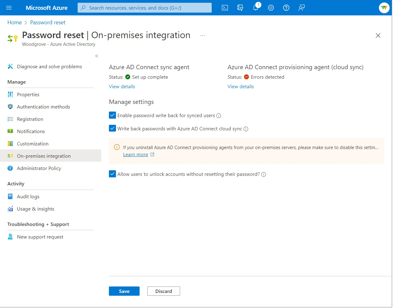 Activer la réinitialisation du mot de passe en libre-service Microsoft Entra pour la réécriture du mot de passe