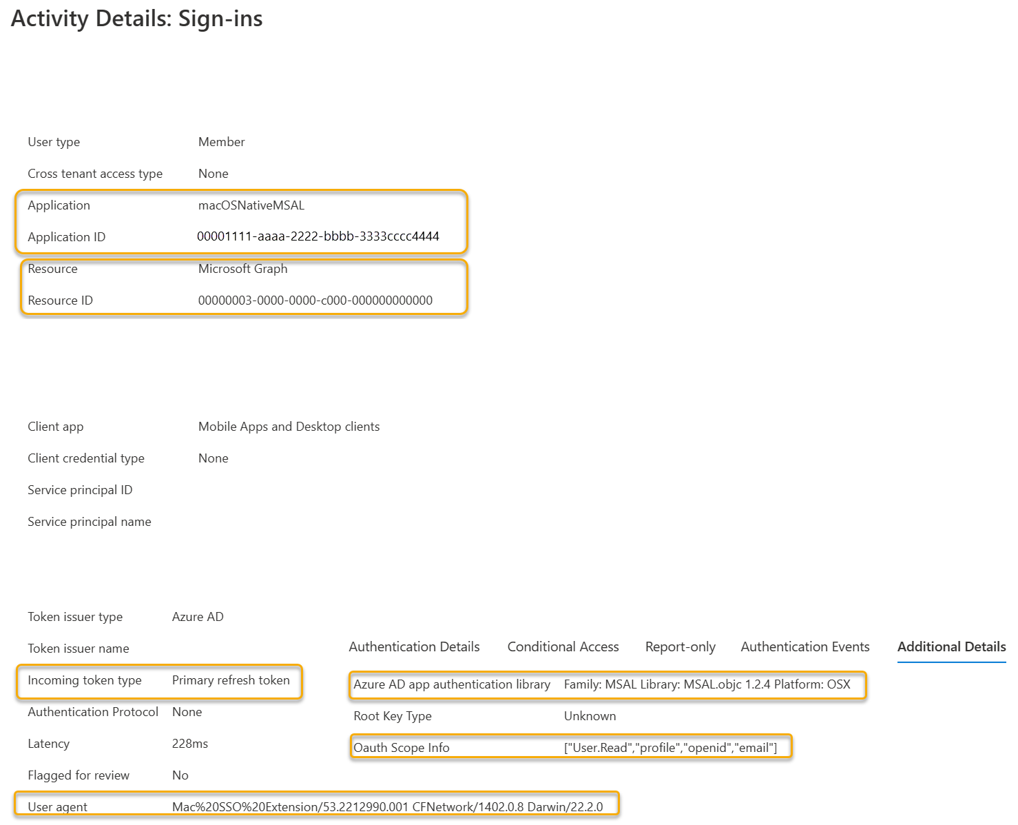 Capture d’écran montrant comment l’extension SSO utilise le PRT pour obtenir un jeton d’accès pour Microsoft Graph.