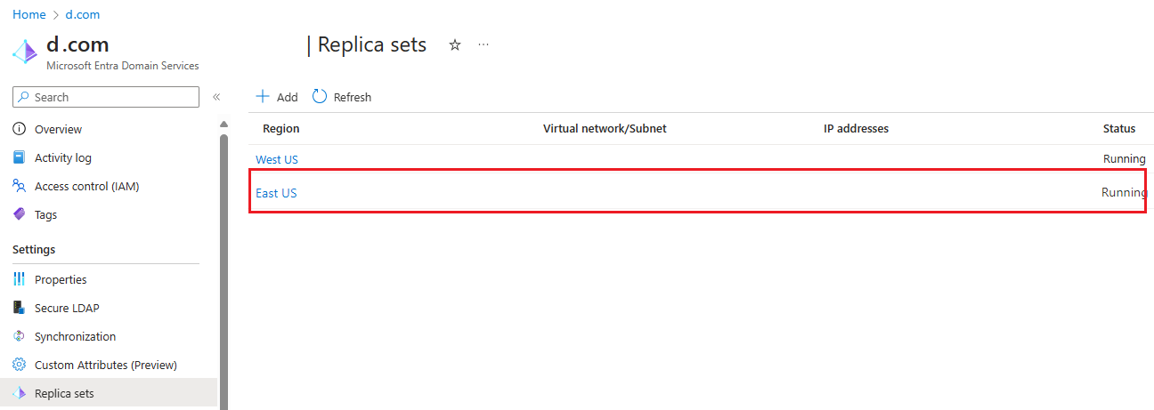 Example screenshot of replica set deployment status in the Microsoft Entra admin center