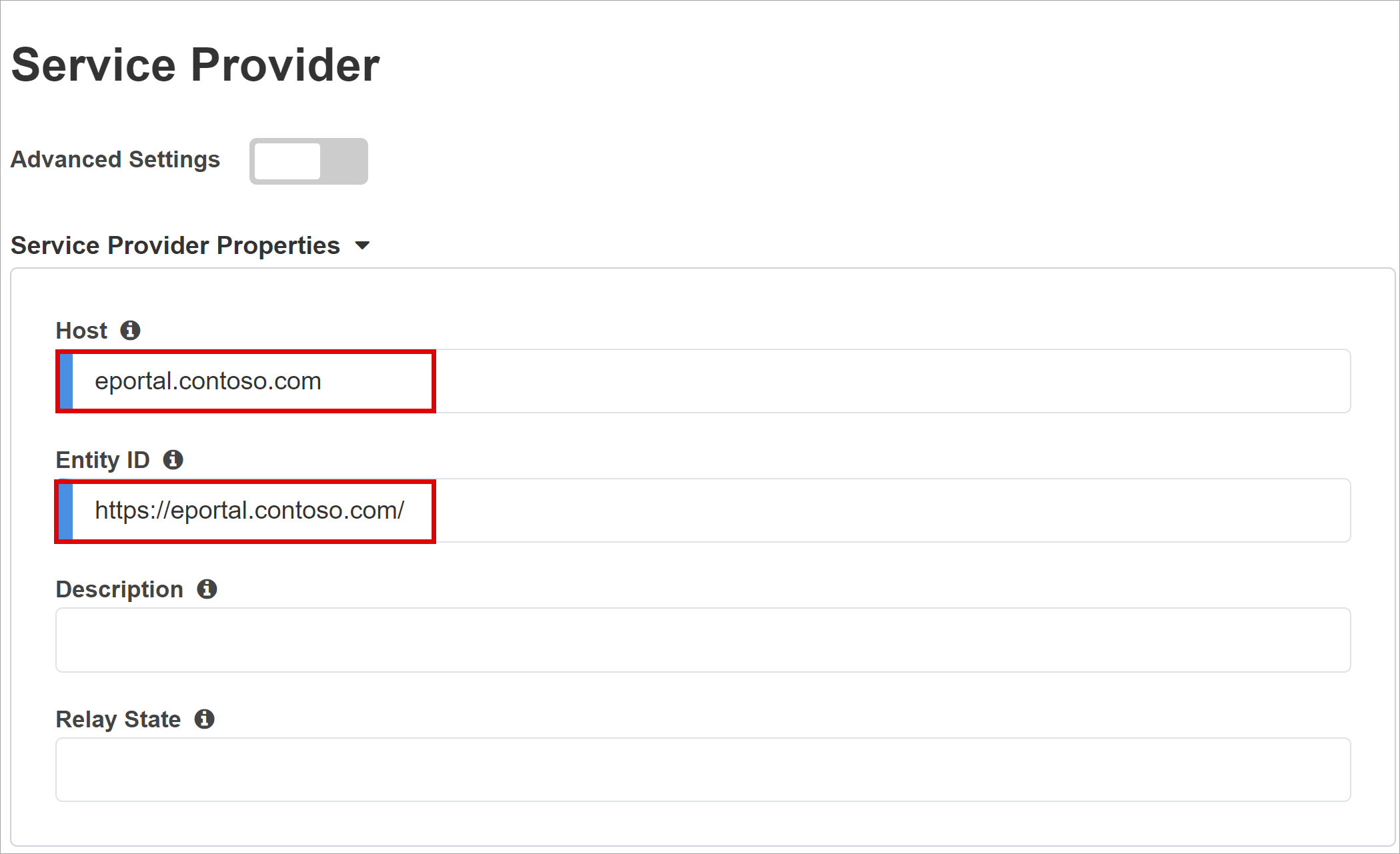 Capture d’écran des options et des sélections pour le fournisseur de service.