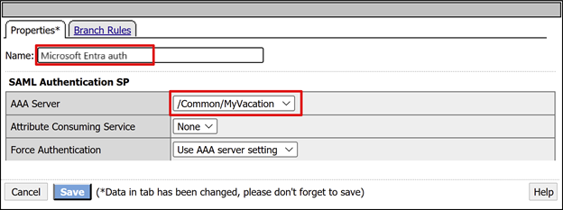 Capture d’écran montrant les paramètres du serveur d’authentification Microsoft Entra.