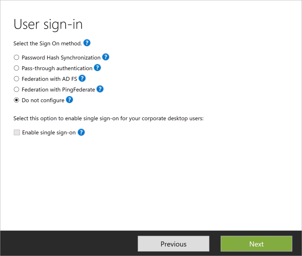 Consulter l’option Ne pas configurer dans la page de connexion utilisateur