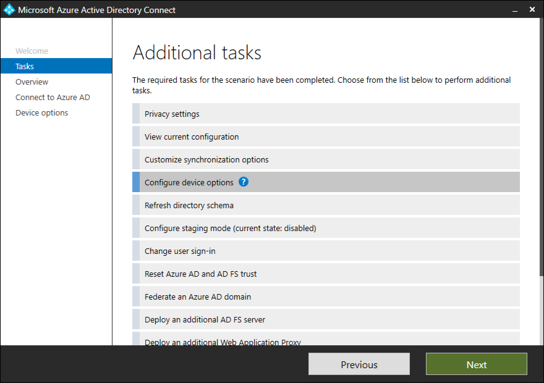 Configure device options