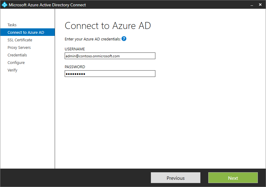 Capture d’écran montrant la page « Connexion à Microsoft Entra ID » avec un exemple de nom d’utilisateur et de mot de passe entré.