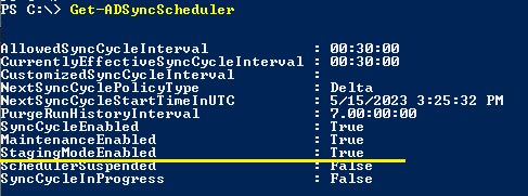 Capture d’écran montrant la console du service de synchronisation dans la boîte de dialogue Microsoft Entra Connect active.