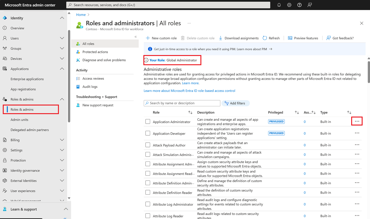 liste des rôles sur le portail Azure