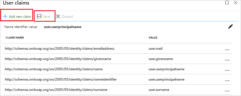 Capture d’écran montrant User claims avec l’option permettant d’ajouter une nouvelle revendication.