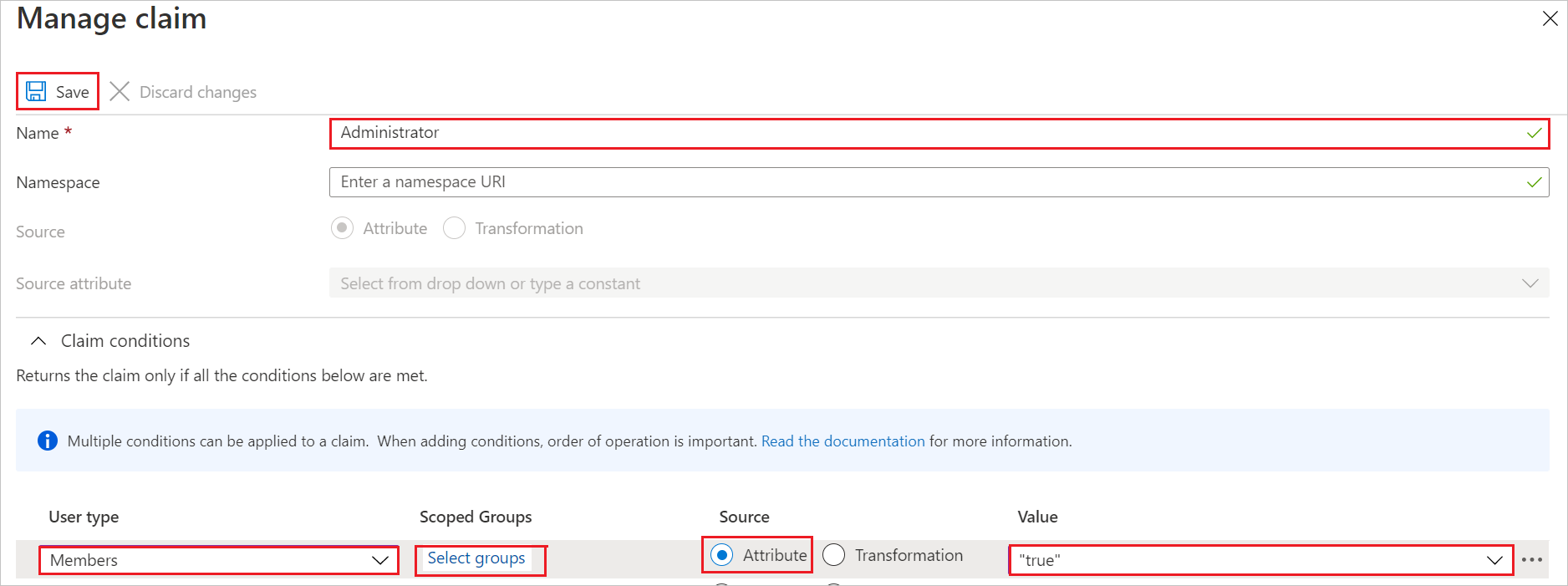 Screenshot shows to manage claim for attributes.