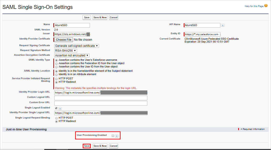 Configurer l’authentification unique – Provisionnement d’utilisateurs activé