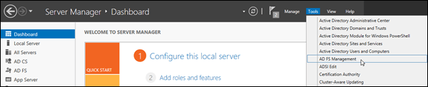 Dans Gestionnaire de serveur, sélectionnez Outils > gestion AD FS.
