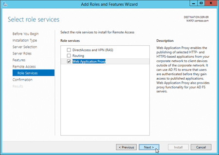 Sélectionnez Web Proxy d'application dans la page « Sélectionner les services de rôle ».