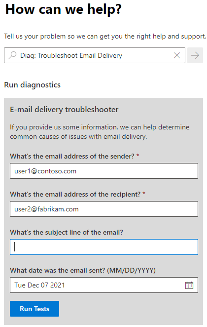 Capture dʼécran du diagnostic automatisé Résolution des problèmes de remise de courrier électronique.