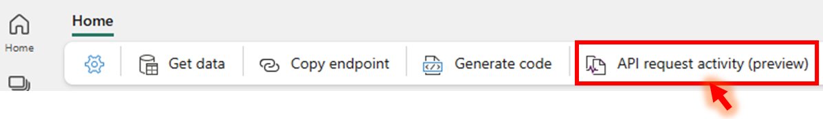 Capture d’écran de l’onglet Activité de requête d’API à partir du ruban supérieur.