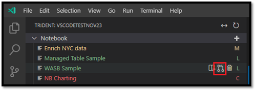 Capture d'écran de VS Code Explorer, montrant l'emplacement de l'option **Mise à jour du notebook**.