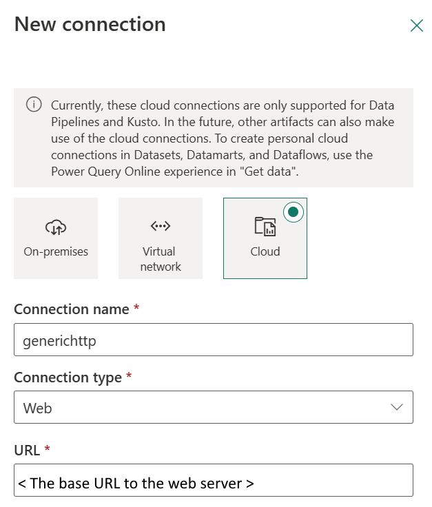 Capture d'écran montrant comment définir une nouvelle connexion