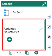 Capture d’écran montrant le volet Activités ForEach.
