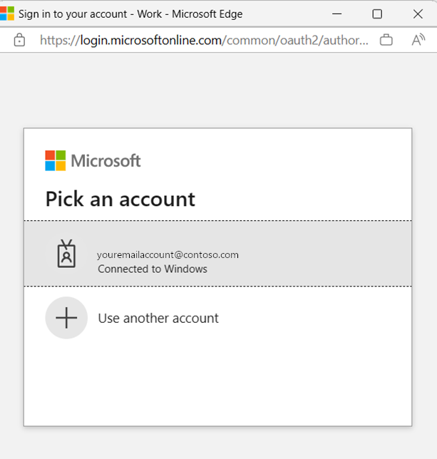 Screenshot showing the Pick an account dialog.