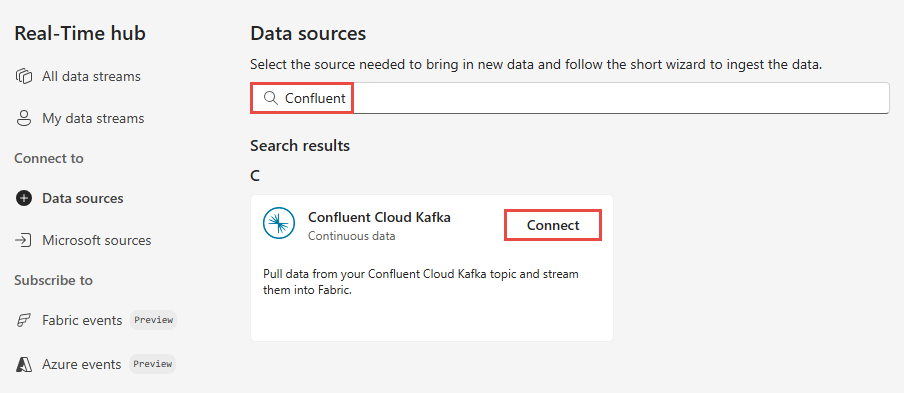 Capture d’écran montrant la sélection de Confluent comme type de source dans l’assistant Ajouter une source.